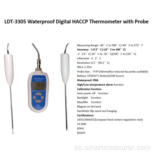 Laboratorio de termómetro digital preciso con sonda de 300 mm 0.5C